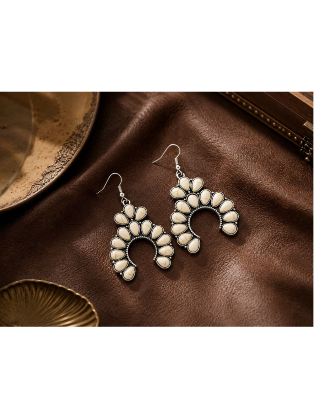 Southwest Earrings Horseshoe Naja Howlite Silver Boho Western Artisan Cowgirl